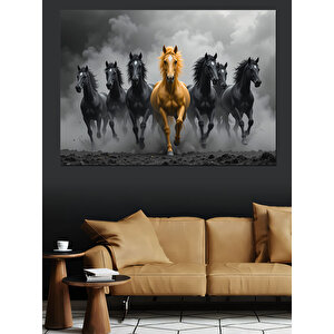 Siyah Atlı Güçlü Sürü Dekoratif Kanvas - Mdf Ahşap Tablo 50x70 cm