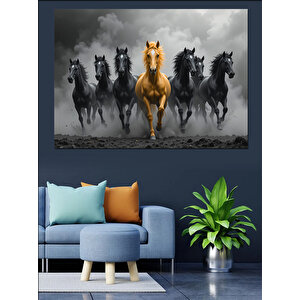 Siyah Atlı Güçlü Sürü Dekoratif Kanvas - Mdf Ahşap Tablo 50x70 cm