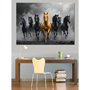 Siyah Atlı Güçlü Sürü Dekoratif Kanvas - Mdf Ahşap Tablo