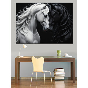 Siyah Beyaz Güçlü At Dekoratif Kanvas - Mdf Ahşap Tablo