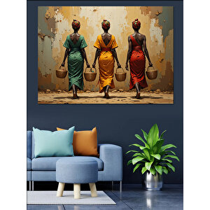 Afrikalı Kadınlar Arka Yürüyüş Dekoratif Kanvas - Mdf Ahşap Tablo 100x140 cm
