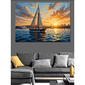 Günbatımında Yelkenli Deniz Manzarası Dekoratif Kanvas - Mdf Ahşap Tablo