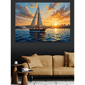 Günbatımında Yelkenli Deniz Manzarası Dekoratif Kanvas - Mdf Ahşap Tablo