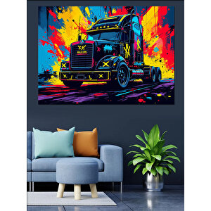 Neon Renkli Güçlü Tır Dekoratif Kanvas - Mdf Ahşap Tablo