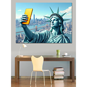 Özgürlük Heykeli Selfie Pozu Dekoratif Kanvas - Mdf Ahşap Tablo