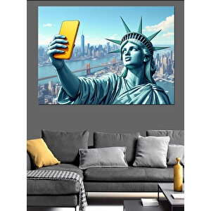 Özgürlük Heykeli Selfie Pozu Dekoratif Kanvas - Mdf Ahşap Tablo