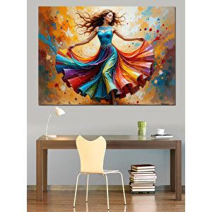 Renkli Elbiseli Dansçı Kadın Dekoratif Kanvas - Mdf Ahşap Tablo 70x100 cm