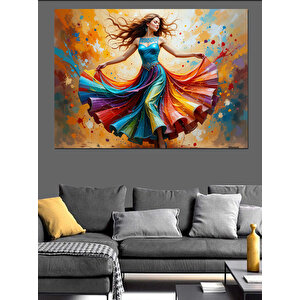 Renkli Elbiseli Dansçı Kadın Dekoratif Kanvas - Mdf Ahşap Tablo 70x100 cm