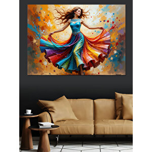Renkli Elbiseli Dansçı Kadın Dekoratif Kanvas - Mdf Ahşap Tablo 70x100 cm