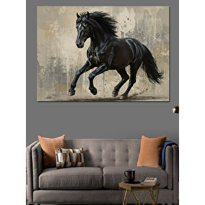 Koşan Siyah Güçlü At Dekoratif Kanvas - Mdf Ahşap Tablo