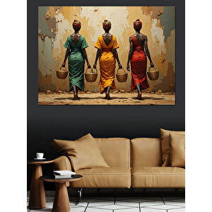 Afrikalı Kadınlar Arka Yürüyüş Dekoratif Kanvas - Mdf Ahşap Tablo 35x50 cm