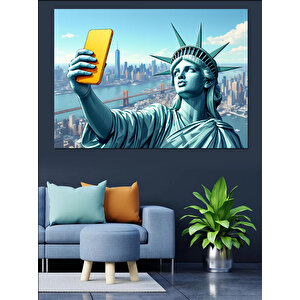 Özgürlük Heykeli Selfie Pozu Dekoratif Kanvas - Mdf Ahşap Tablo 100x140 cm