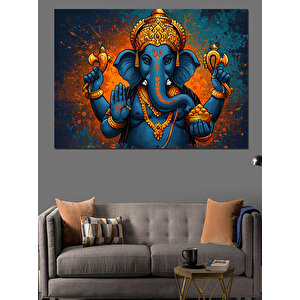 Ganeşa Renkli Tanrı Heykeli Dekoratif Kanvas - Mdf Ahşap Tablo 100x140 cm