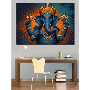 Ganeşa Renkli Tanrı Heykeli Dekoratif Kanvas - Mdf Ahşap Tablo 100x140 cm