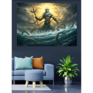 Deniz Canavarı Ve Trident Tanrı Dekoratif Kanvas - Mdf Ahşap Tablo 100x140 cm