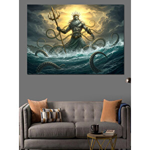 Deniz Canavarı Ve Trident Tanrı Dekoratif Kanvas - Mdf Ahşap Tablo