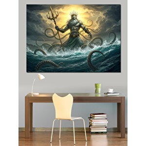 Deniz Canavarı Ve Trident Tanrı Dekoratif Kanvas - Mdf Ahşap Tablo