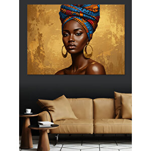 Renkli Türbanlı Güçlü Kadın Dekoratif Kanvas - Mdf Ahşap Tablo 50x70 cm