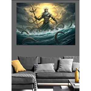 Deniz Canavarı Ve Trident Tanrı Dekoratif Kanvas - Mdf Ahşap Tablo 50x70 cm