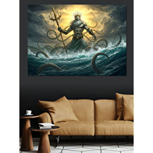 Deniz Canavarı Ve Trident Tanrı Dekoratif Kanvas - Mdf Ahşap Tablo 50x70 cm