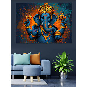 Ganeşa Renkli Tanrı Heykeli Dekoratif Kanvas - Mdf Ahşap Tablo 35x50 cm