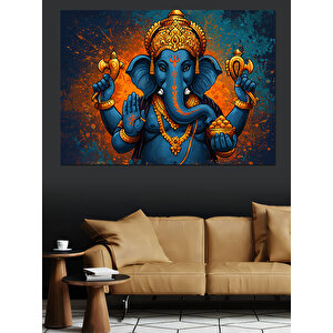 Ganeşa Renkli Tanrı Heykeli Dekoratif Kanvas - Mdf Ahşap Tablo