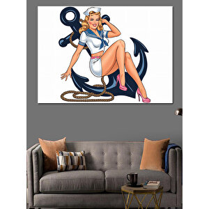 Retro Denizci Kız İllüstrasyonu Dekoratif Kanvas - Mdf Ahşap Tablo