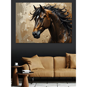 Koyu Tonlu Güçlü At Portresi Dekoratif Kanvas - Mdf Ahşap Tablo 100x140 cm