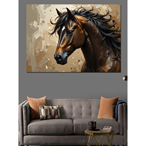 Koyu Tonlu Güçlü At Portresi Dekoratif Kanvas - Mdf Ahşap Tablo 100x140 cm