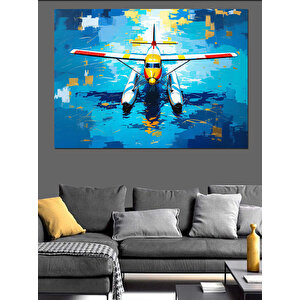 Renkli Deniz Uçağı İllüstrasyonu Dekoratif Kanvas - Mdf Ahşap Tablo 100x140 cm
