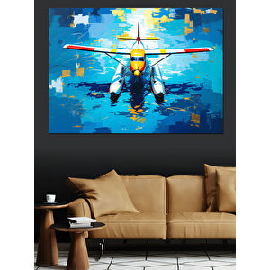Renkli Deniz Uçağı İllüstrasyonu Dekoratif Kanvas - Mdf Ahşap Tablo 100x140 cm