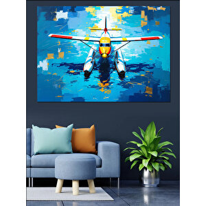 Renkli Deniz Uçağı İllüstrasyonu Dekoratif Kanvas - Mdf Ahşap Tablo