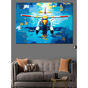 Renkli Deniz Uçağı İllüstrasyonu Dekoratif Kanvas - Mdf Ahşap Tablo