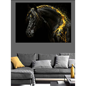 Parlayan Siyah Güçlü At Dekoratif Kanvas - Mdf Ahşap Tablo 70x100 cm