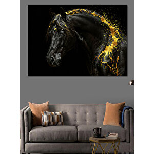 Parlayan Siyah Güçlü At Dekoratif Kanvas - Mdf Ahşap Tablo