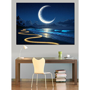 Deniz Kenarında Hilal Işığı Dekoratif Kanvas - Mdf Ahşap Tablo