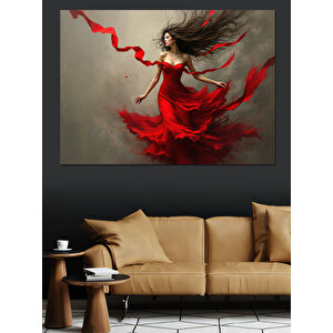 Kırmızı Elbiseli Dansçı Dekoratif Kanvas - Mdf Ahşap Tablo 100x140 cm