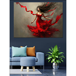 Kırmızı Elbiseli Dansçı Dekoratif Kanvas - Mdf Ahşap Tablo 100x140 cm