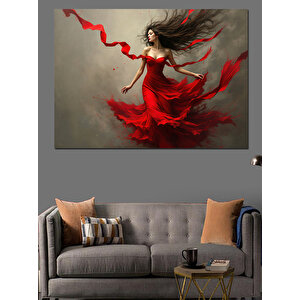 Kırmızı Elbiseli Dansçı Dekoratif Kanvas - Mdf Ahşap Tablo 100x140 cm