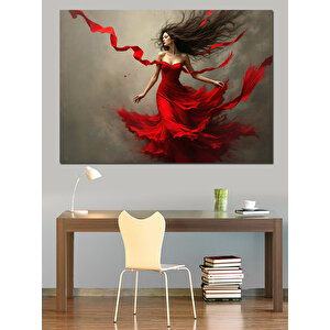 Kırmızı Elbiseli Dansçı Dekoratif Kanvas - Mdf Ahşap Tablo
