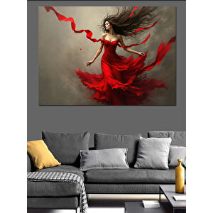 Kırmızı Elbiseli Dansçı Dekoratif Kanvas - Mdf Ahşap Tablo
