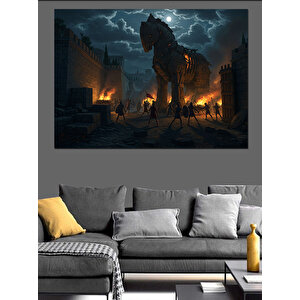 Truva Atı Kapıda Bekliyor Dekoratif Kanvas - Mdf Ahşap Tablo