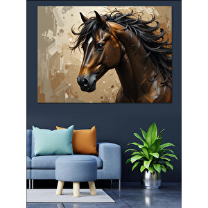 Koyu Tonlu Güçlü At Portresi Dekoratif Kanvas - Mdf Ahşap Tablo 35x50 cm