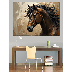 Koyu Tonlu Güçlü At Portresi Dekoratif Kanvas - Mdf Ahşap Tablo