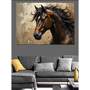 Koyu Tonlu Güçlü At Portresi Dekoratif Kanvas - Mdf Ahşap Tablo