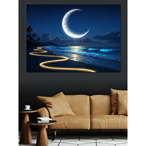 Deniz Kenarında Hilal Işığı Dekoratif Kanvas - Mdf Ahşap Tablo 70x100 cm