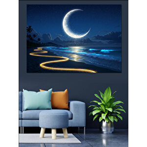 Deniz Kenarında Hilal Işığı Dekoratif Kanvas - Mdf Ahşap Tablo 70x100 cm