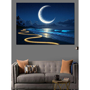 Deniz Kenarında Hilal Işığı Dekoratif Kanvas - Mdf Ahşap Tablo 70x100 cm