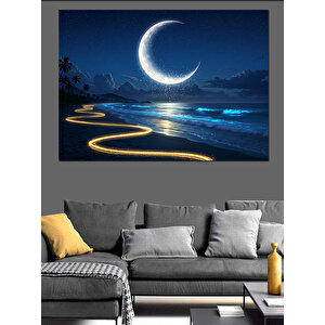 Deniz Kenarında Hilal Işığı Dekoratif Kanvas - Mdf Ahşap Tablo