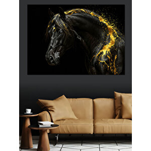 Parlayan Siyah Güçlü At Dekoratif Kanvas - Mdf Ahşap Tablo 25x35 cm